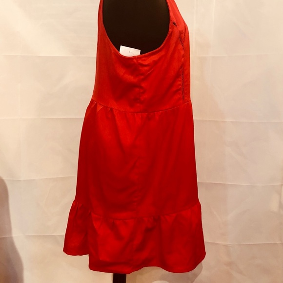 Red Short Dress With Ruffle Bottom - Picture 3 of 5